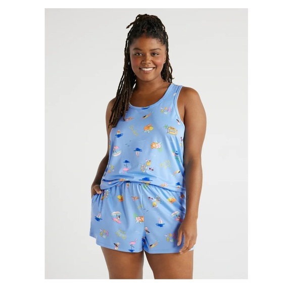 Joyspun Women's Print Tank Top and Shorts Pajama set, color: Peri swim AOP - Picture 2 of 6